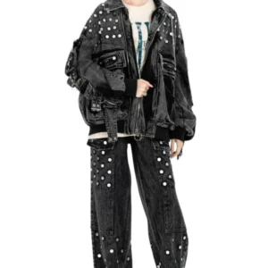 MWM Black Oversized Denim Jacket Button Details