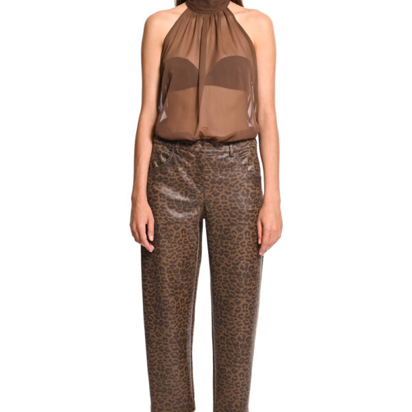 WeCoss Leopard Print Παντελόνι από Δερματίνη